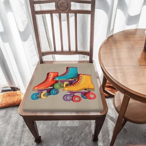 Retro Colorful Roller Skates Seat Cushions Cozy Square Chair Cushion Soft Memory Foam Chair Pads Detachable Non-Slip Floor Cushions Sofa Seat Pads for Kitchen Dining Car Office Home