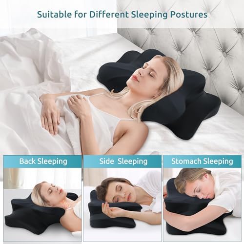DONAMA Cervical Pillow for Neck and Shoulder Pain Relief, Cooling Contour Memory Foam Pillow, Dual-Height Ergonomic Neck Support Pillow for Side Back Stomach Sleepers with Removable Pillowcase