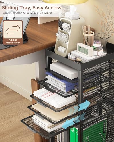 Rolling File Cart with 4 Dividers, Mobile File Cabinet with Wheels