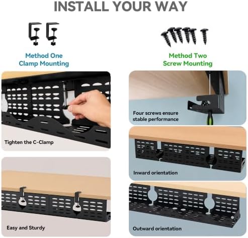 Under Desk Cable Management Tray, Expandable Metal Organizer