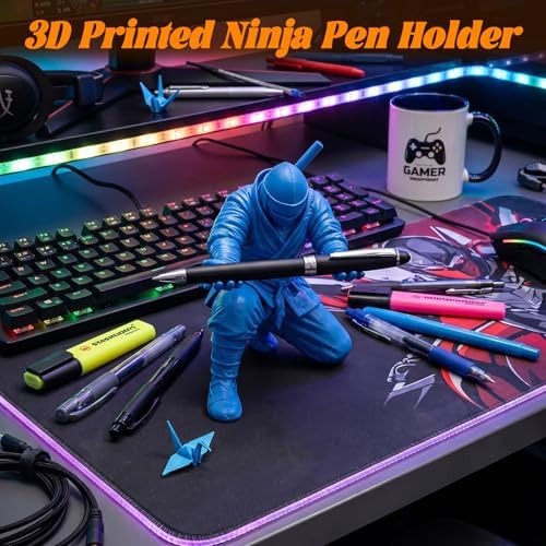 3D Printed Ninja Pen Holder - Cool Ninja Figurine Pen Stand, Decorative Desk Organizer for Office & Home (blue)