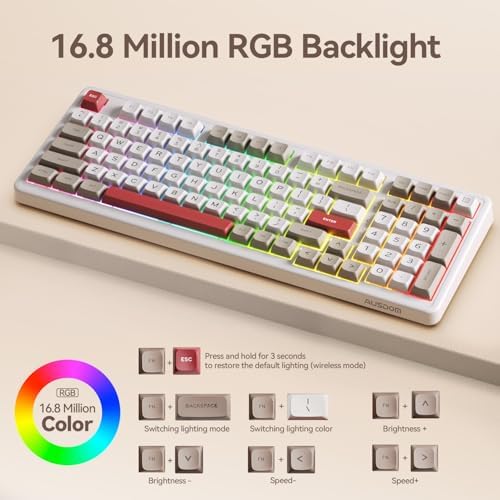 AUSDOM H98 Wireless Bluetooth Mechanical Keyboard, BT5.3/Type-C/2.4G Tri-Mode Hot Swappable Custom Gaming Keyboards, Gasket, RGB, Numpad, Computer Keyboard for Mac/Win/Office, 98 Keys(Clicky Sound)