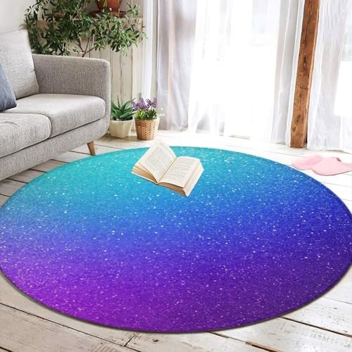 Home Decor Non Slip Kitchen Office Circle Rug, Machine Washable Modern Round Area Rug, Room Sofa Yoga Soft Round Carpet Beautiful Blue Purple Shining Glitter Sparkles Pattern
