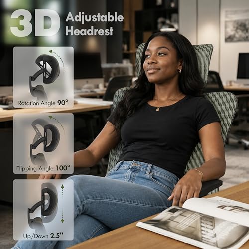 ELABEST Mesh Office Chair,Ergonomic Computer Desk Chair,Sturdy Task Chair- Adjustable Lumbar Support & Armrests,Tilt Function,Comfort Wide Seat,Swivel Home Office Chair (Eucalyptus)