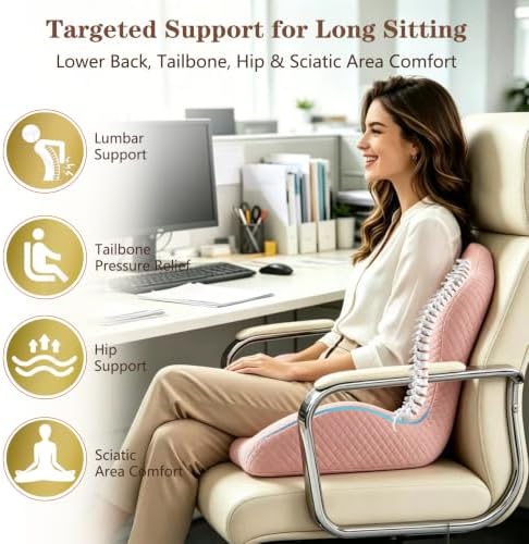 Ergonomic Seat Cushion with Back Support, Pink