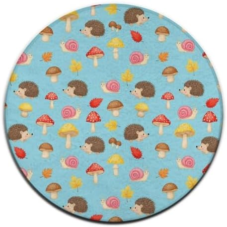 Machine Washable Modern Round Area Rug, Room Sofa Yoga Soft Round Carpet, Home Decor Non Slip Kitchen Office Circle Rug Mushrooms Hedgehogs Snail