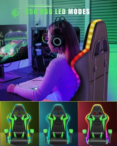 Racingreat RGB Gaming Chair for Adults & Kids, Lumbar Support, Green