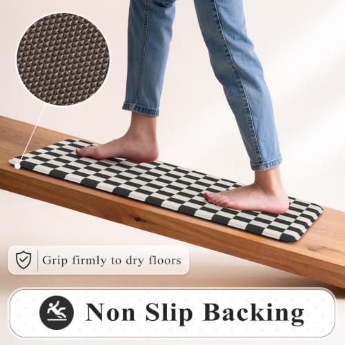 KIMODE Anti Fatigue Kitchen Mat for Floor, Checkered Kitchen Rugs Sets of 2