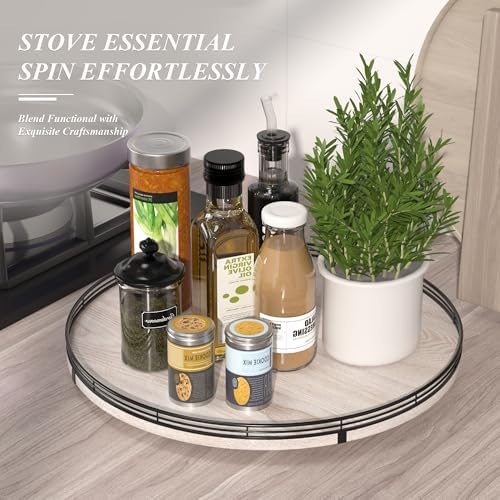 AMH 18-Inch Whitewashed Farmhouse Wooden Lazy Susan Organizer