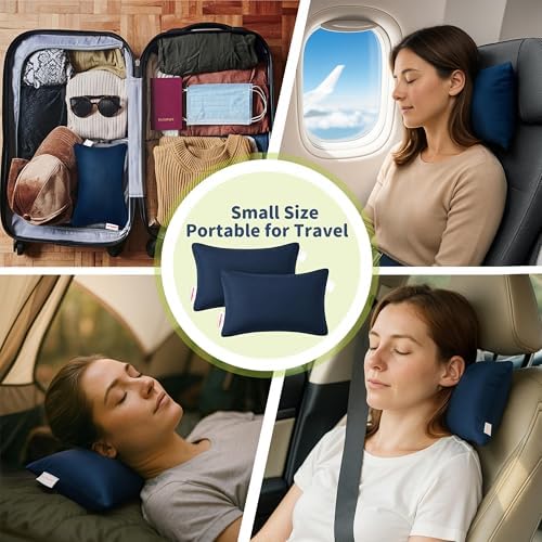 Pro Goleem 2-Pack Small Pillow, 7"x11" Mini Pillow for Travel, Camping, Sleeping, Nap & Neck, Lumbar, Knee Support, for Office, Bed, Car, Air, Tiny Cushion for Kids, Pets, Adults (Navy Blue)