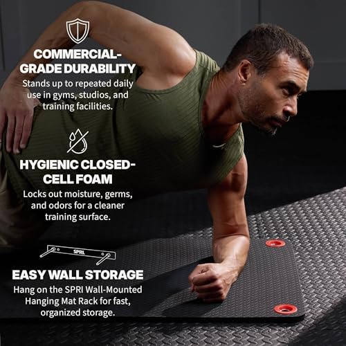 SPRI Hanging Exercise Mats for Gyms, Closed-Cell Foam Yoga & Fitness Mats with Grommets, Thick Workout Mats for Studios & Group Fitness Classes