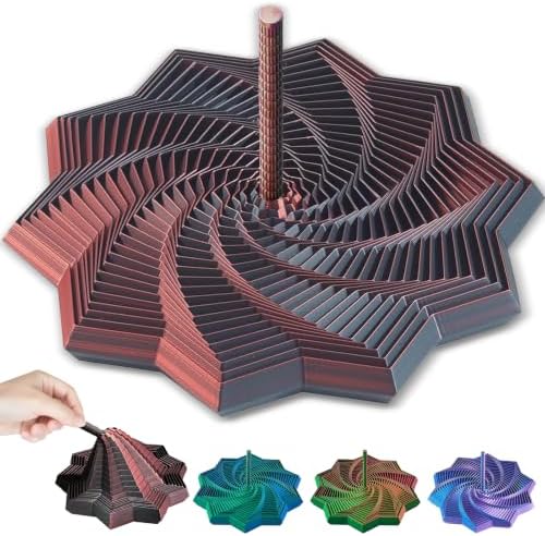 3D Printed Expanded Sensory Fidget Star, Fractal Stress Relief Spinning Tower Toy with Handle, Polygonal Honeycomb Whirling Spiral Design, Stocking Stuffers Gift for Adults Teens ADHD Office Desk