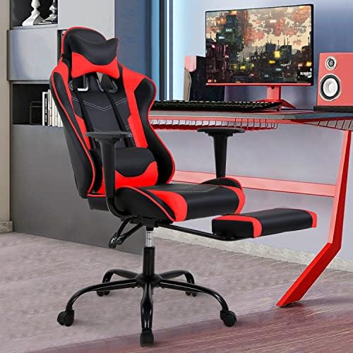 Gaming Chair Racing Style Office Computer Game Chair Ergonomic Desk Chair with Headrest Lumbar Support,High Back Gamer Office Chair Massage Recliner Video Game Chairs for Kids or Adults,Red