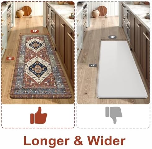 KIMODE Kitchen Mats Cushioned Anti Fatigue, Red Floral Kitchen Runner Rugs