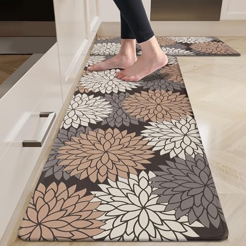 HEBE Anti Fatigue Kitchen Rugs Set of 2, Cushioned Kitchen Mats for Floor