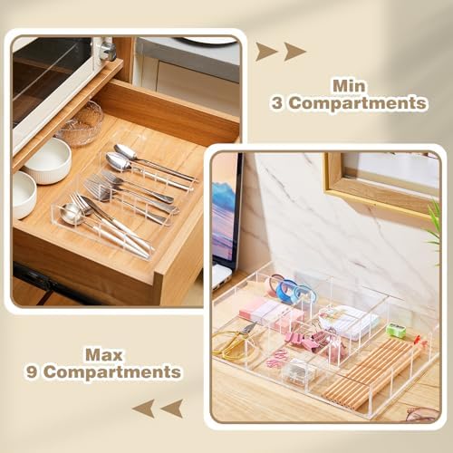 Briwooody Clear Acrylic Drawer Organizer,9 Compartments,Medium