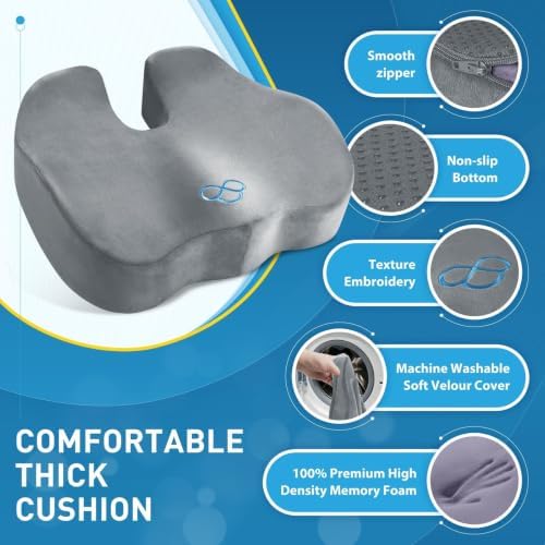 BlissTrends Thick Seat Cushion for Office Chair & Car Seat, XL, LightGrey