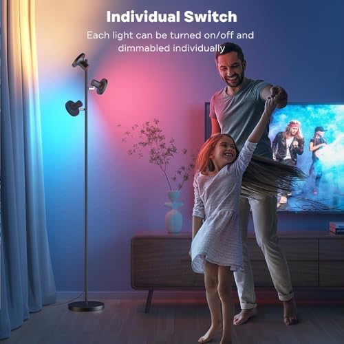 SIBRILLE RGB Floor Lamp, 36W Bright LED Standing Lamp with 3 Swivel Lights, Color Changing Tree Tall Lamp with Remote, Stepless Dimmable Modern Floor Lamps for Living Room, Bedroom, Gaming Room,Office