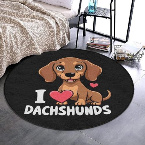 Large Home Decor Mat, Soft Round Yoga Carpet, Non Slip Machine Washable Home Office Circle Rug Love Dachshunds