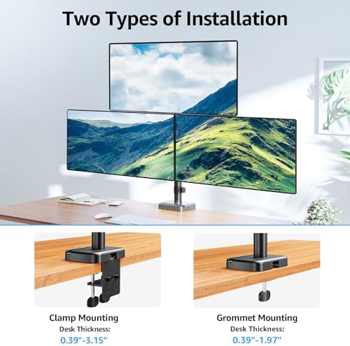 MOUNTUP Triple Monitor Mount Fits Max 32 Inch Screen, Holds 4.4-17.6lbs, 3 Monitors Desk Mount, Triple Monitor Stand for Desk, Adjutable Arm with Clamp/Grommet Base, for Home Office, 75x75/100x100
