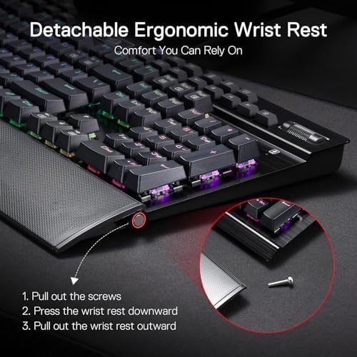 Redragon K550 RGB Gaming Keyboard, 104 Keys + 12 Macro G Keys Wired Mechanical Keyboard w/Aluminum Top Plate, Custom Clicky Purple Switch, Extra USB Port & Wrist Rest