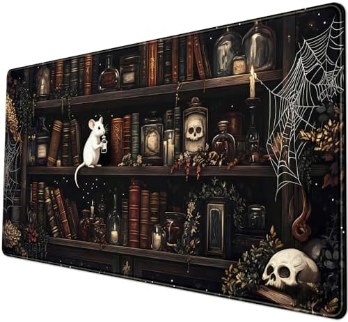Dark Witchy Desk Mat Gaming Desk Pad Large Mouse Pad, Magician'S Fantasy Bookcase Gothic Mouse Mat XXL Laptop Keyboard Pad, Laptop Keyboard and Mouse Mat Desktop Protector Mat 31.5 X 15.7 in