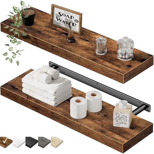 QEEIG Bathroom Long Floating Shelves for Wall (Brown, Set of 2, 23.6")