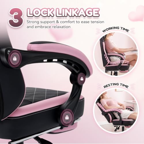 Cute Gaming Chair, Ergonomic Computer Gamer Chair, Black and Pink