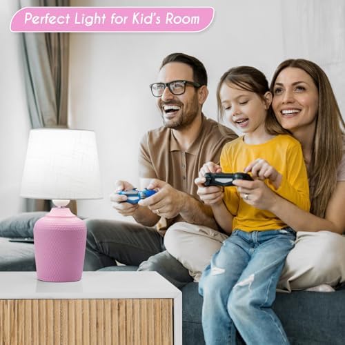 11.8’’ Small Table Lamps Set of 2 for Bedroom Kid’s Room, White & Pink