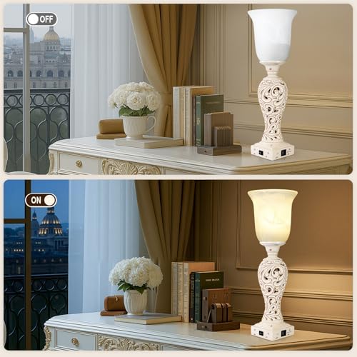 20" Bedside Lamp for Bedroom, 3-Way Dimmable Bulb Include, Washed White