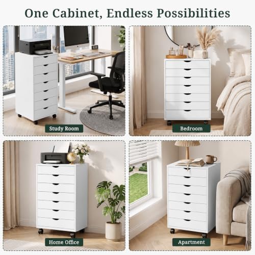 7 Drawer Mobile File Cabinet, Vertical Rolling Filing Cabinet