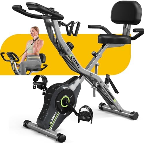 Exercise Bike, 5 in 1 Foldable Stationary Bike for Seniors, 16-Level Adjustable Magnetic Resistance, Indoor Workout Bike with 330LB Capacity, Comfortable Seat Backrest X-bike