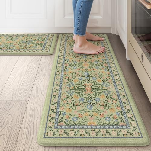 Collive Anti Fatigue Mats for Kitchen Floor, Green Kitchen Sink Rugs