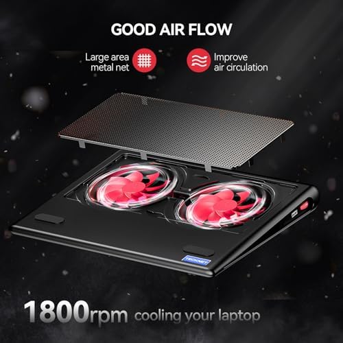 TECKNET Laptop Cooling Pad - 12"-15.6" Laptop Cooler with Quiet Cooling Fan