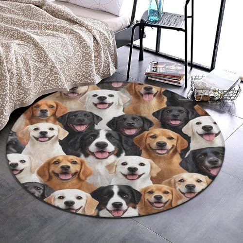 Fashion Round Area Rug Large Non Slip Carpet, Retriever Puppy Dog Unisex Home Decor Mat