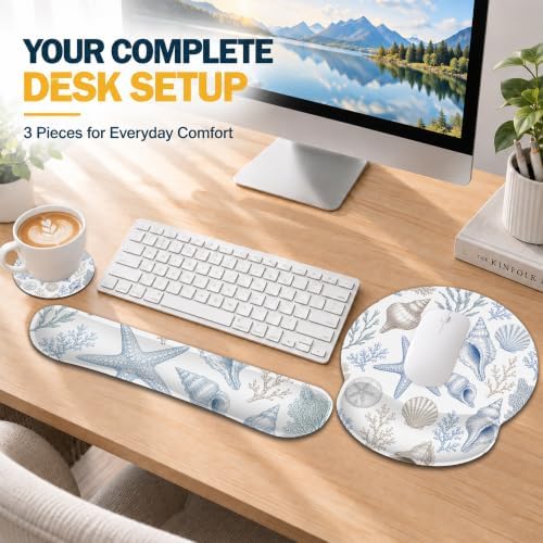 Beach Starfish Keyboard Wrist Rest and Mouse Pad Set with Matching Coaster