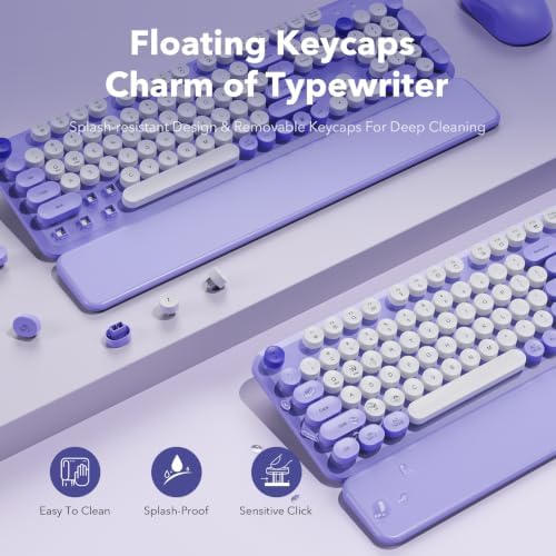 Wireless Keyboard and Mouse, Round Keycaps, Magnetic Wrist Rest, Purple