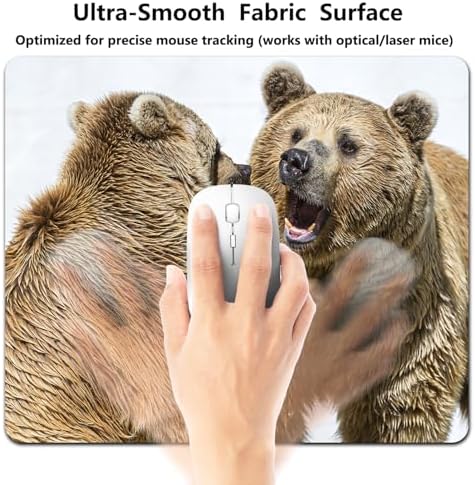 9.5x7.9 Inch Office/Gaming Mouse Pad, Wild Brown Bears Fighting Grizzlies, Cute Anti-Slip Mat for Desk Decor