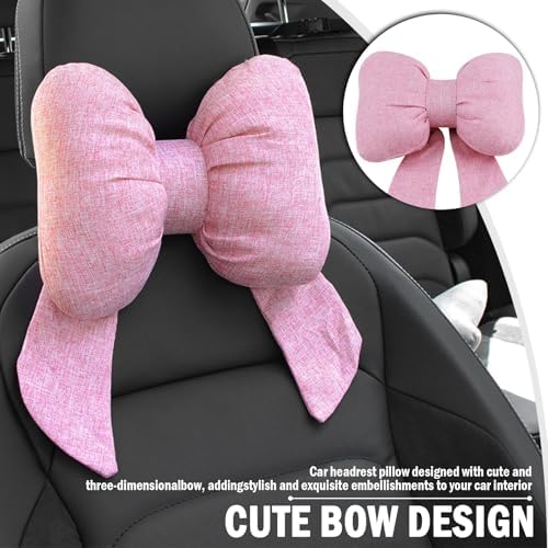 Cute Bow Car Headrest Pillow,Comfortable & Skin-Friendly Car Neck Pillow