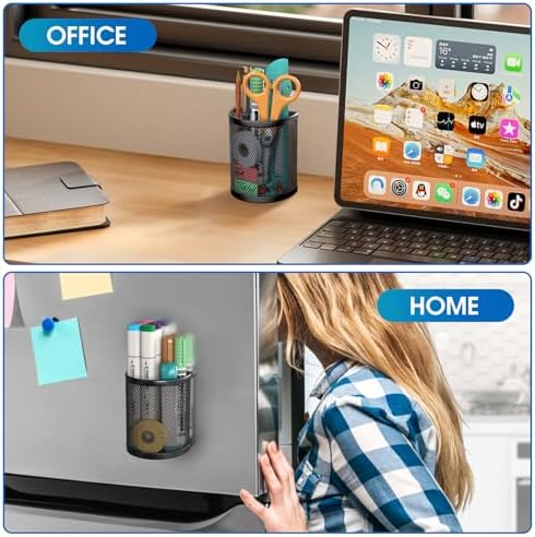 MaxGear Magnetic Pen Holder 2-Pack, Mesh Pencil & Marker Organizer for Desk, Extra Strong Magnets for Locker, Refrigerator, Dry Erase Board, Whiteboard Storage Solution (Semi-Circular)