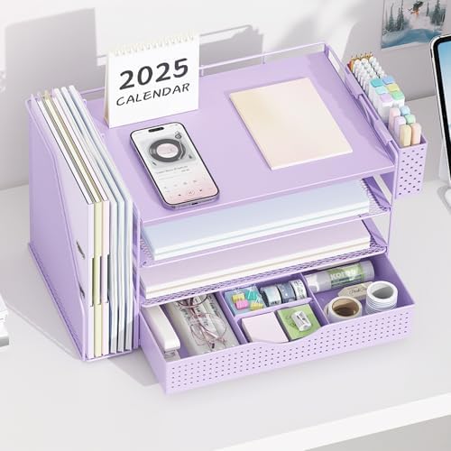 Wood Desk Organizers and Accessories with File Holder & Catalog Racks