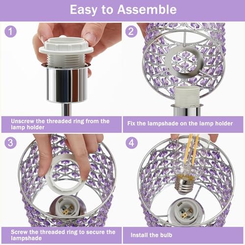 GyroVu Purple Crystal Bedside Table Lamps Set of 2 with USB C+A Ports