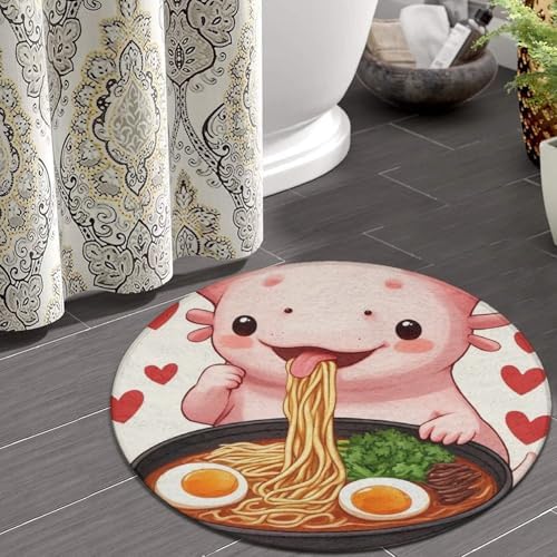 Large Home Decor Mat, Soft Round Yoga Carpet, Non Slip Machine Washable Home Office Circle Rug Cute Axolotl