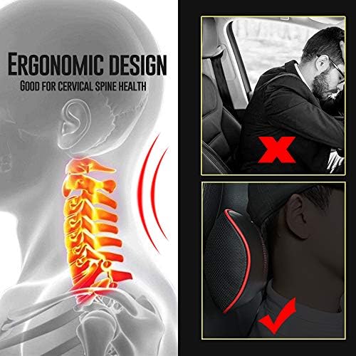 HAOTULE Car Leather Neck Pillows, Neck Rest Cushions,100% Memory Foam Cervical Support, Comfortable Travel car Seats and Home Office Soft Pillows, Red a Set (2 pcs)