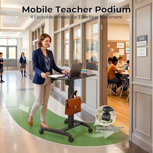 Gibbon Mounts 27" Mobile Rolling Standing Desk with Lockable Wheels, Black