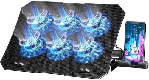 AICHESON Laptop Cooling Pad for 12-15.6 Inch, 6 Cooler Fans, Blue Lights