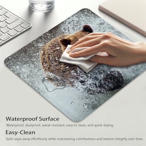 Brown Bear Splashing Through Water Mouse Pad, Durable Desk Mat