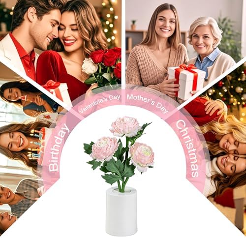 Artificial Pink Peony Flower Lamp, Home Decor Light Birthday Gifts for Women