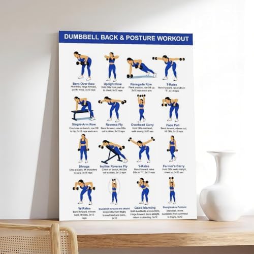 Dumbbell Back And Posture Workout Upper Back Strength Training Exercises Chart Beginner Friendly Fitness Canvas Poster Wall Art for Living Room Bedroom Decor Unframe 16x24inch