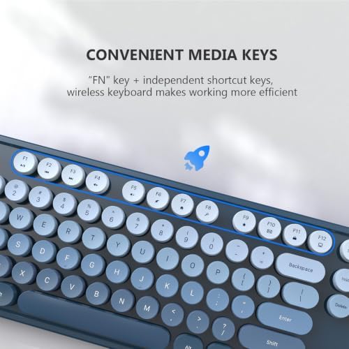 MOFII Wireless Keyboard and Mouse Combo, 2.4 GHz Full-Size Retro Round Keyboard and Mouse, Plug and Play, 8 Multimedia & Shortcut Keys for Mac, Windows, Laptop/Desktop/PC - Blue Gradient